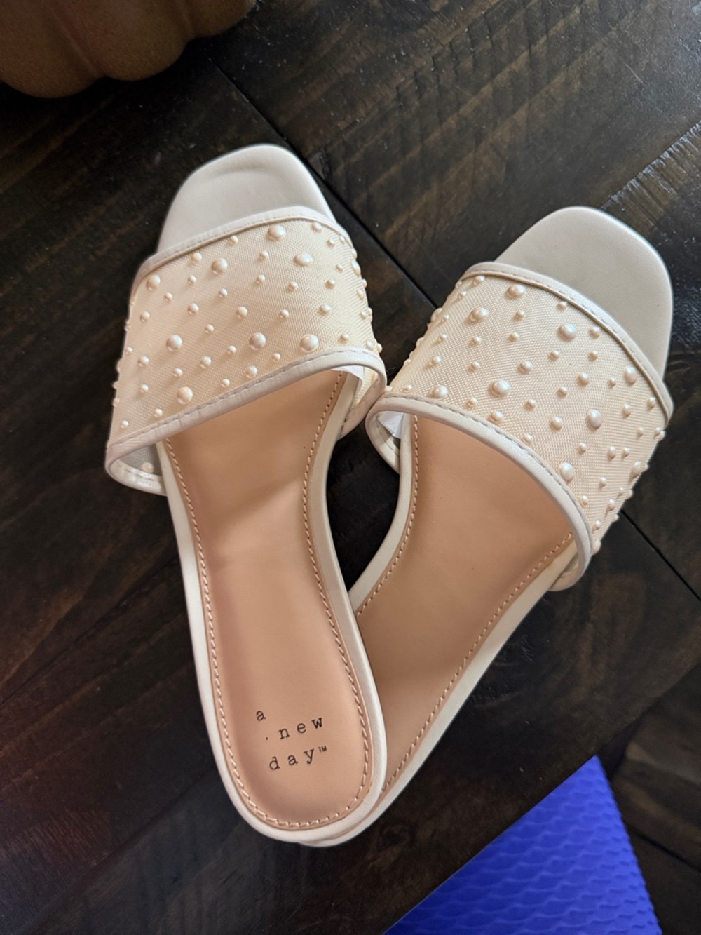 a new day Cream Pearl-Accent Slide Mules